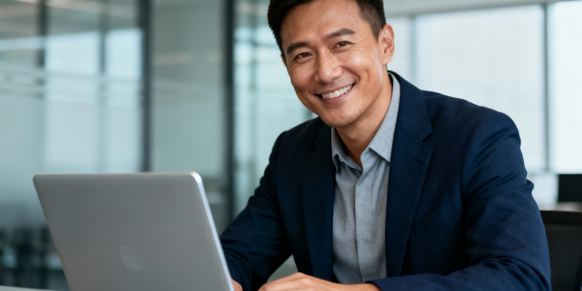 Person working on laptop researching sales jobs