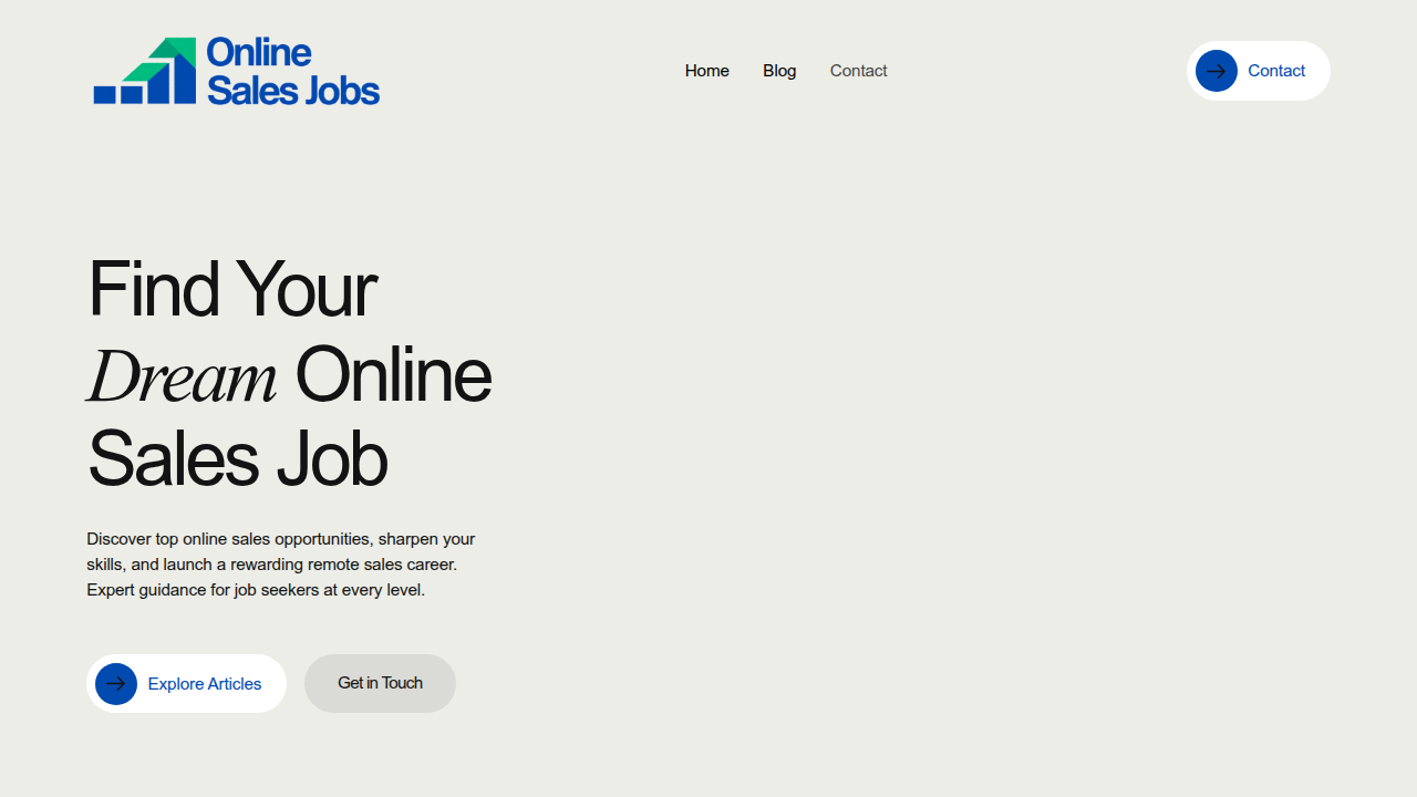The homepage of an online sales career resource, exemplifying the type of business content relevant to developing digital sales skills.
