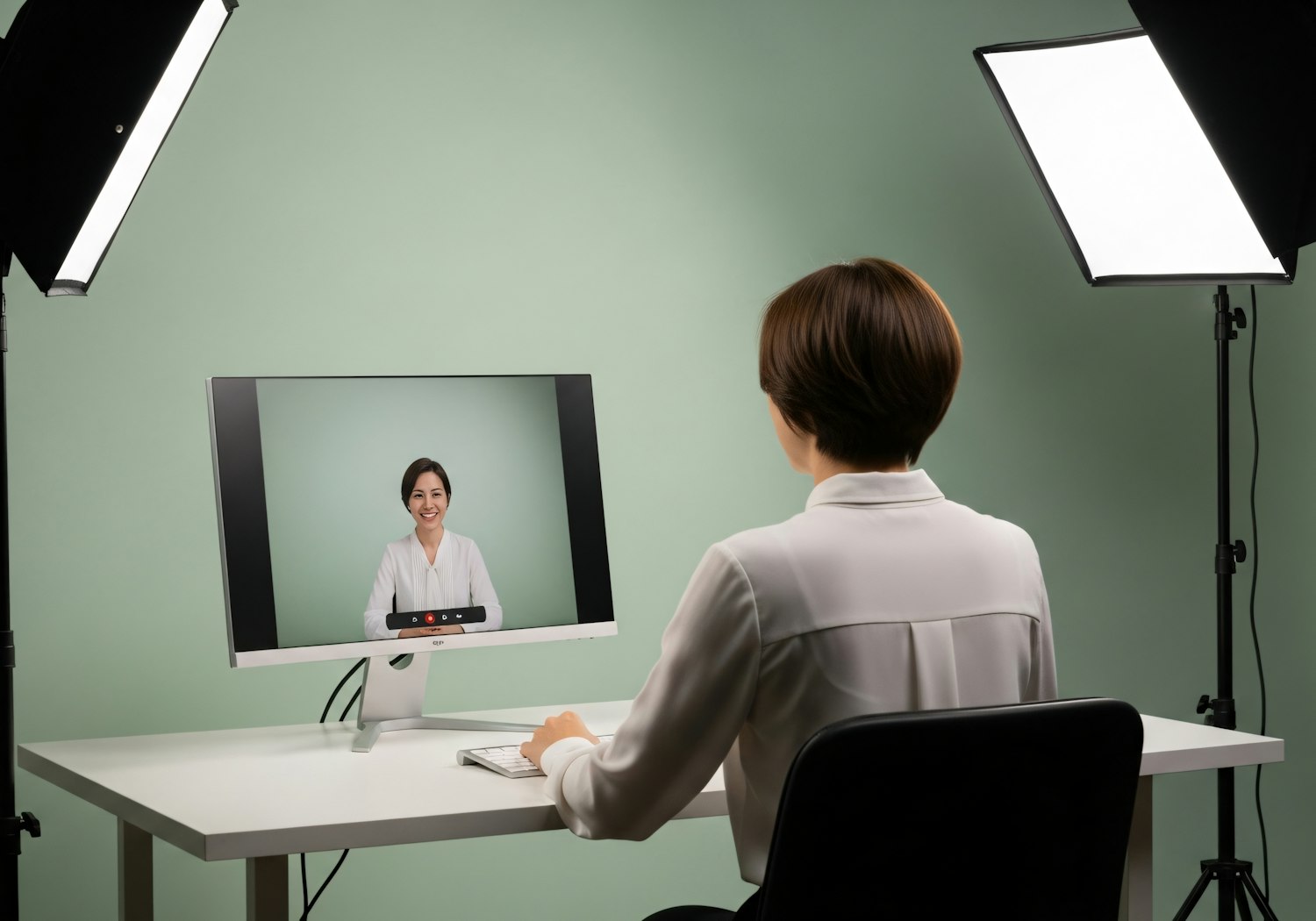 A candidate confidently participating in a virtual job interview, demonstrating professionalism and readiness for a remote sales role.