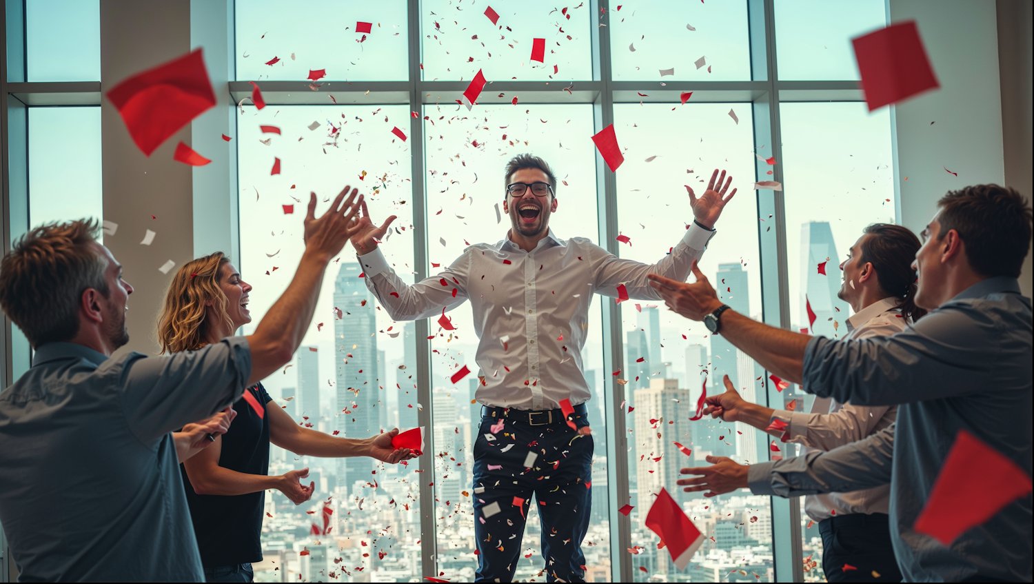 A confident professional looking optimistically forward, embodying the achievement and bright future awaiting successful remote sales assistants.