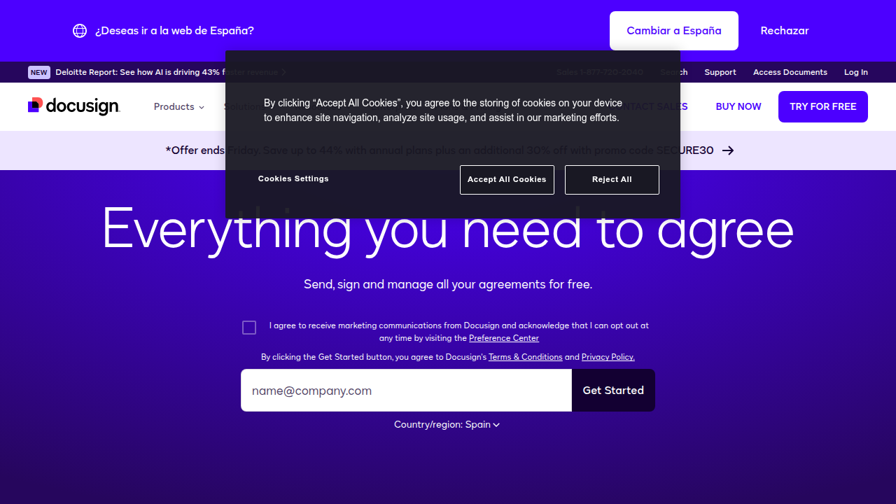 A screenshot of the DocuSign platform, highlighting its role in enabling secure and efficient electronic document signing for real estate contracts and offers within an integrated CRM workflow.