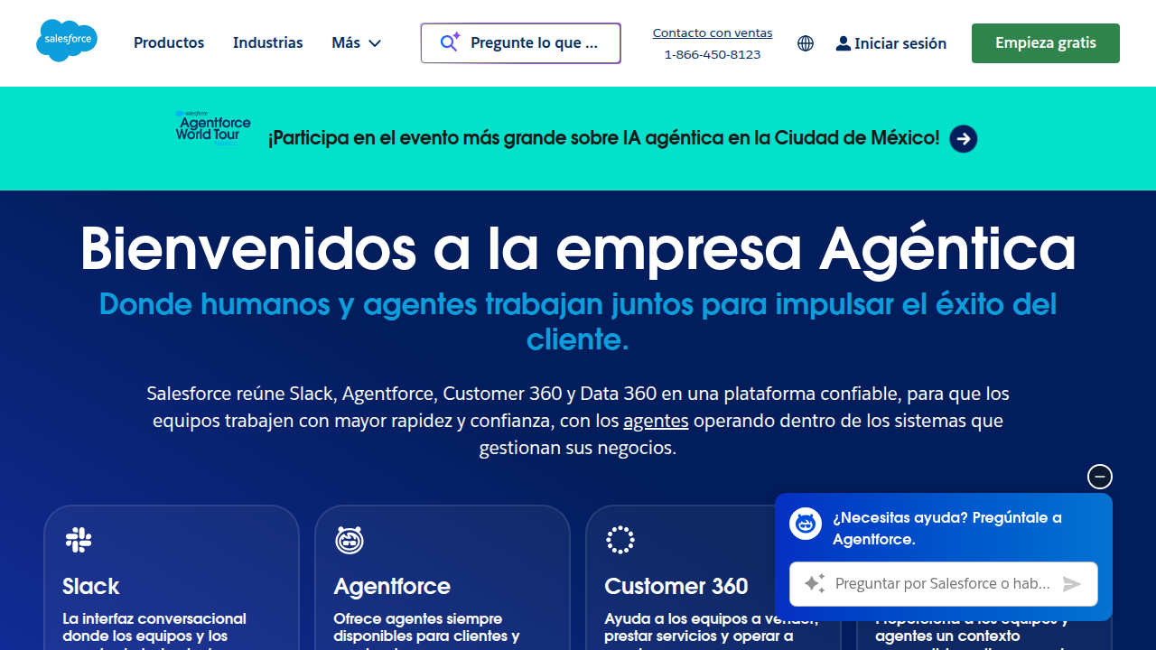The homepage of Salesforce, a leading Customer Relationship Management (CRM) tool used for managing customer data.