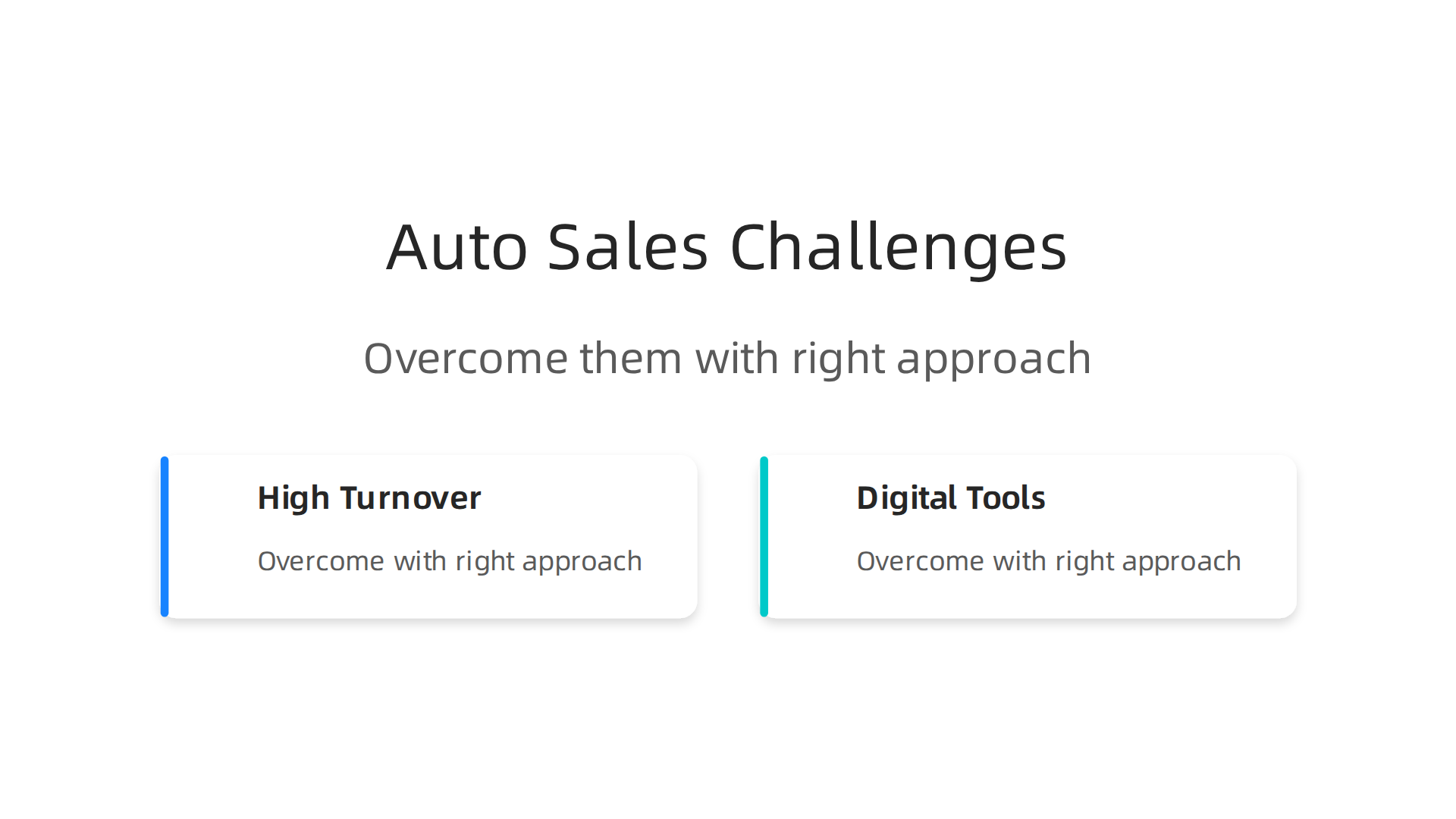 An infographic outlining common challenges in auto sales management like high staff turnover and adapting to digital tools, alongside strategic solutions.