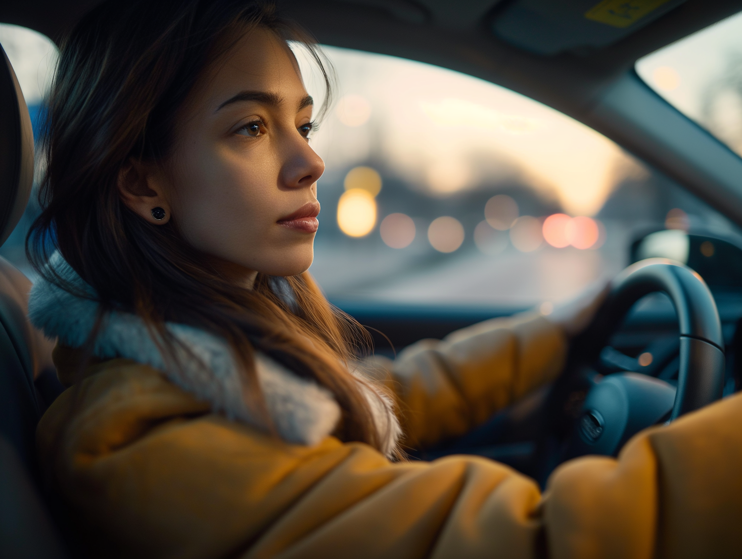 A confident individual driving a sleek, modern car, symbolizing career progression and forward momentum in auto sales management.