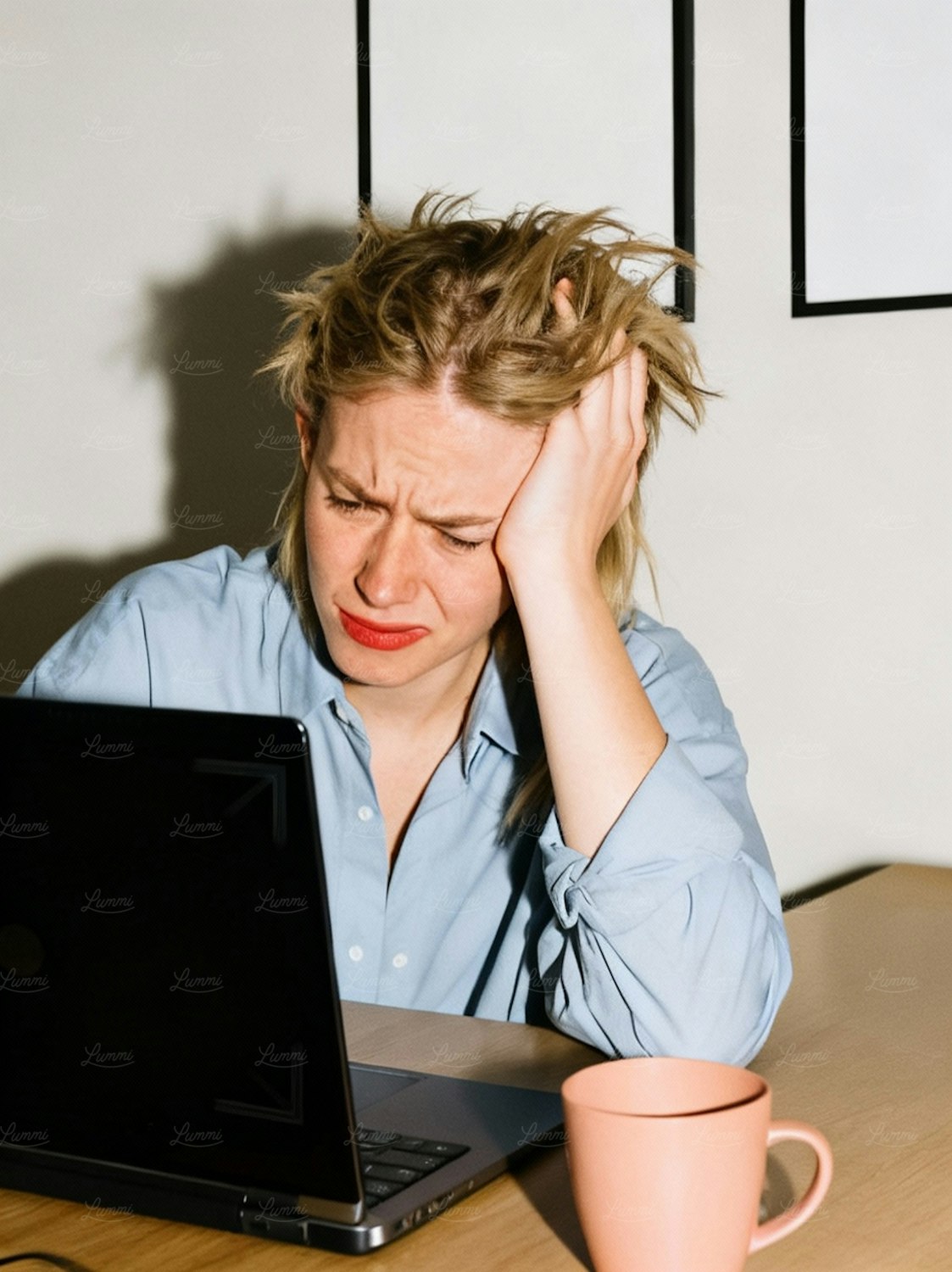 A person feeling overwhelmed and ineffective while posting on social media, highlighting the common struggle of random content efforts.