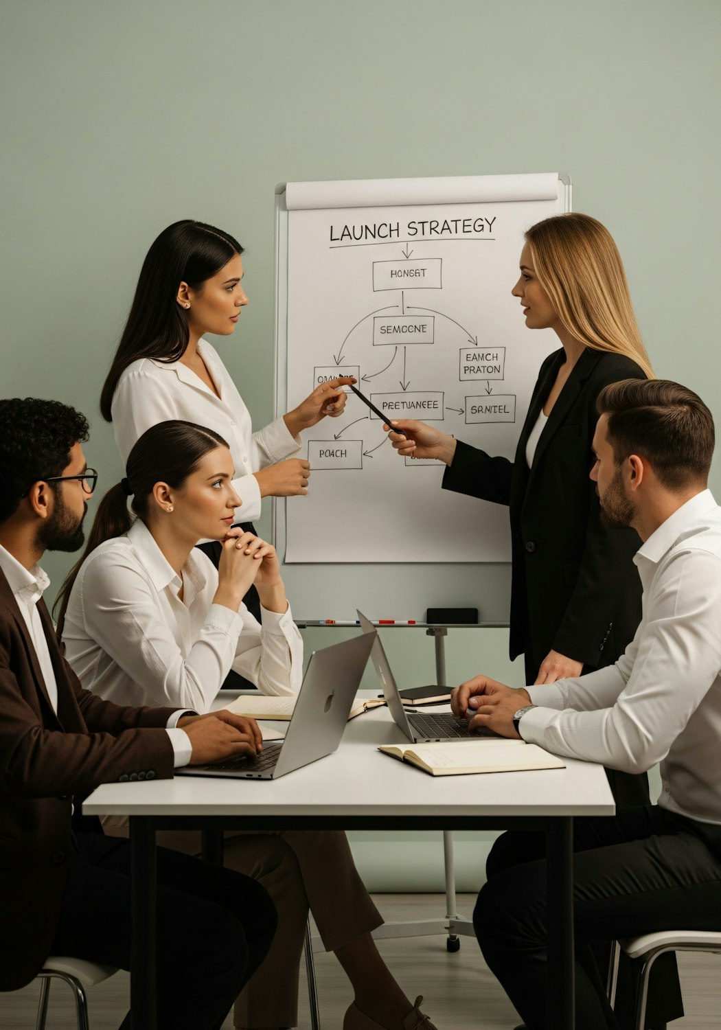 A professional thoughtfully planning and outlining a social media content strategy, focusing on identifying the ideal customer and setting clear goals.