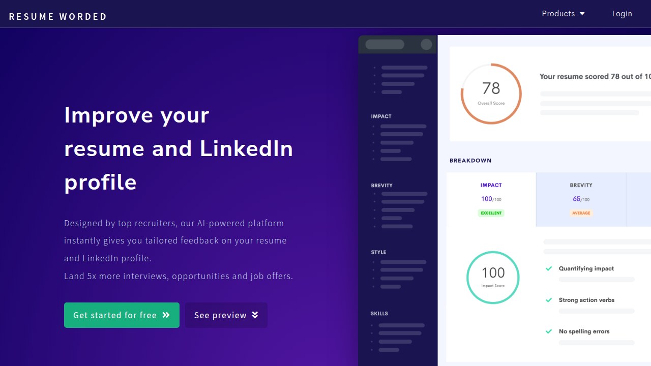 The homepage of ResumeWorded.com, cited for its research on the benefits of applying directly to company websites over third-party platforms.