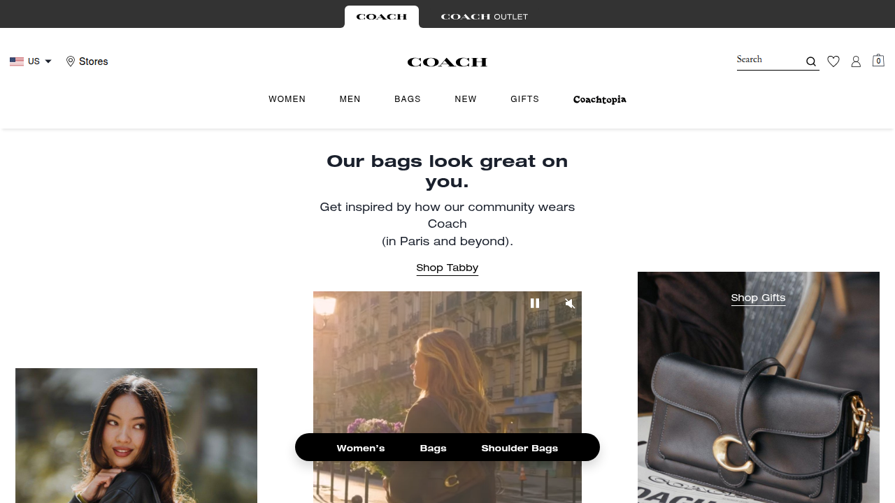 A screenshot of the official Coach website, highlighting the brand's established presence and trusted image in the market.